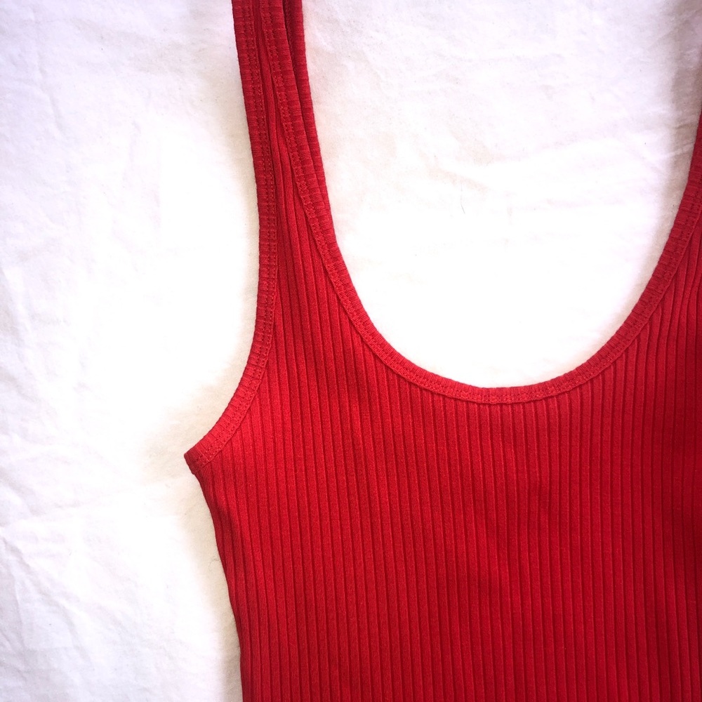 Bright red ribbed Wilfred free leotard